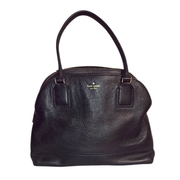 Kate Spade Black Pebbled Leather Maise Satchel Floral Lining EUC - Picture 1 of 11